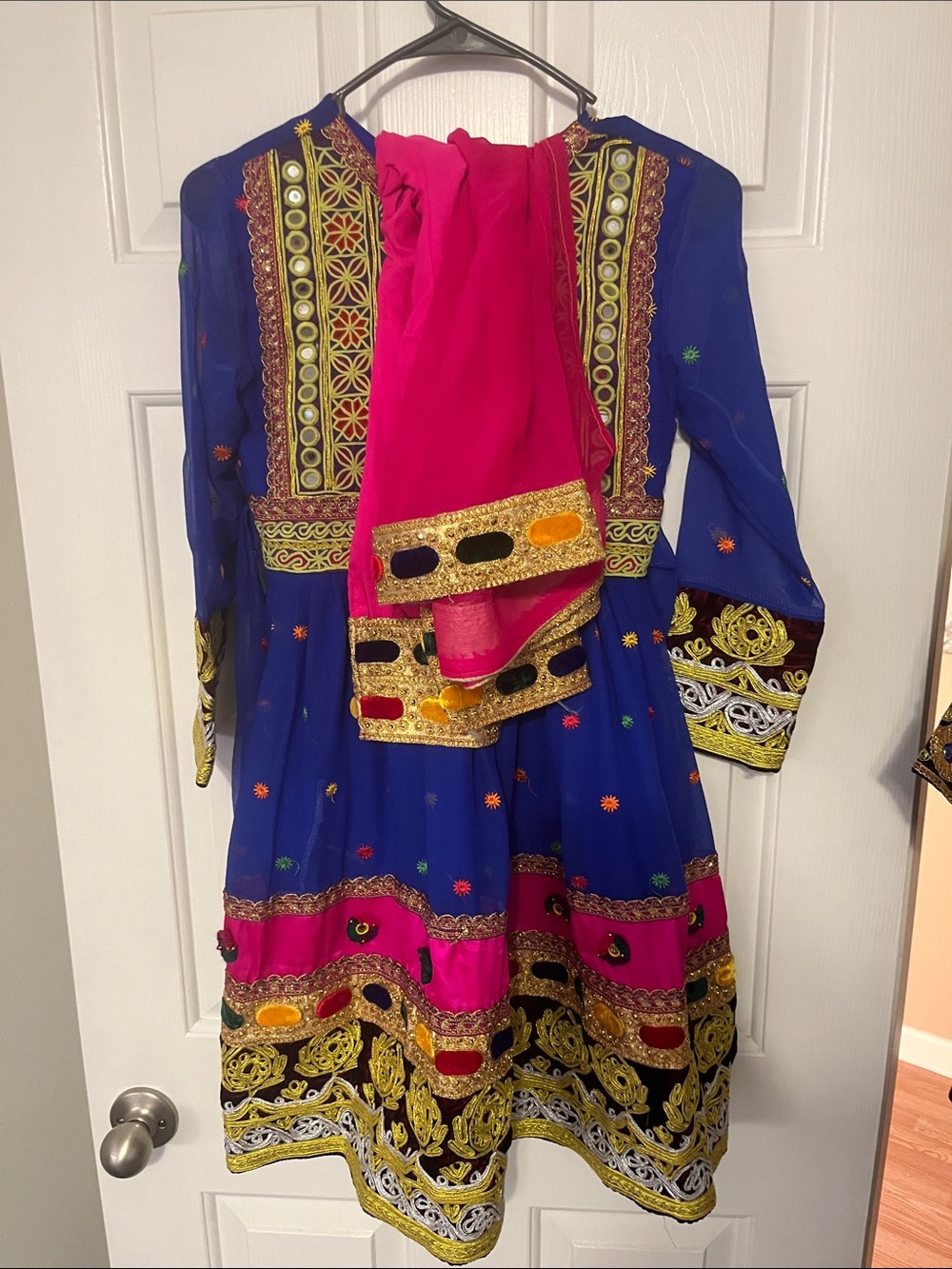 Girls' Royal Blue & Hot Pink Embroidered Party Dress